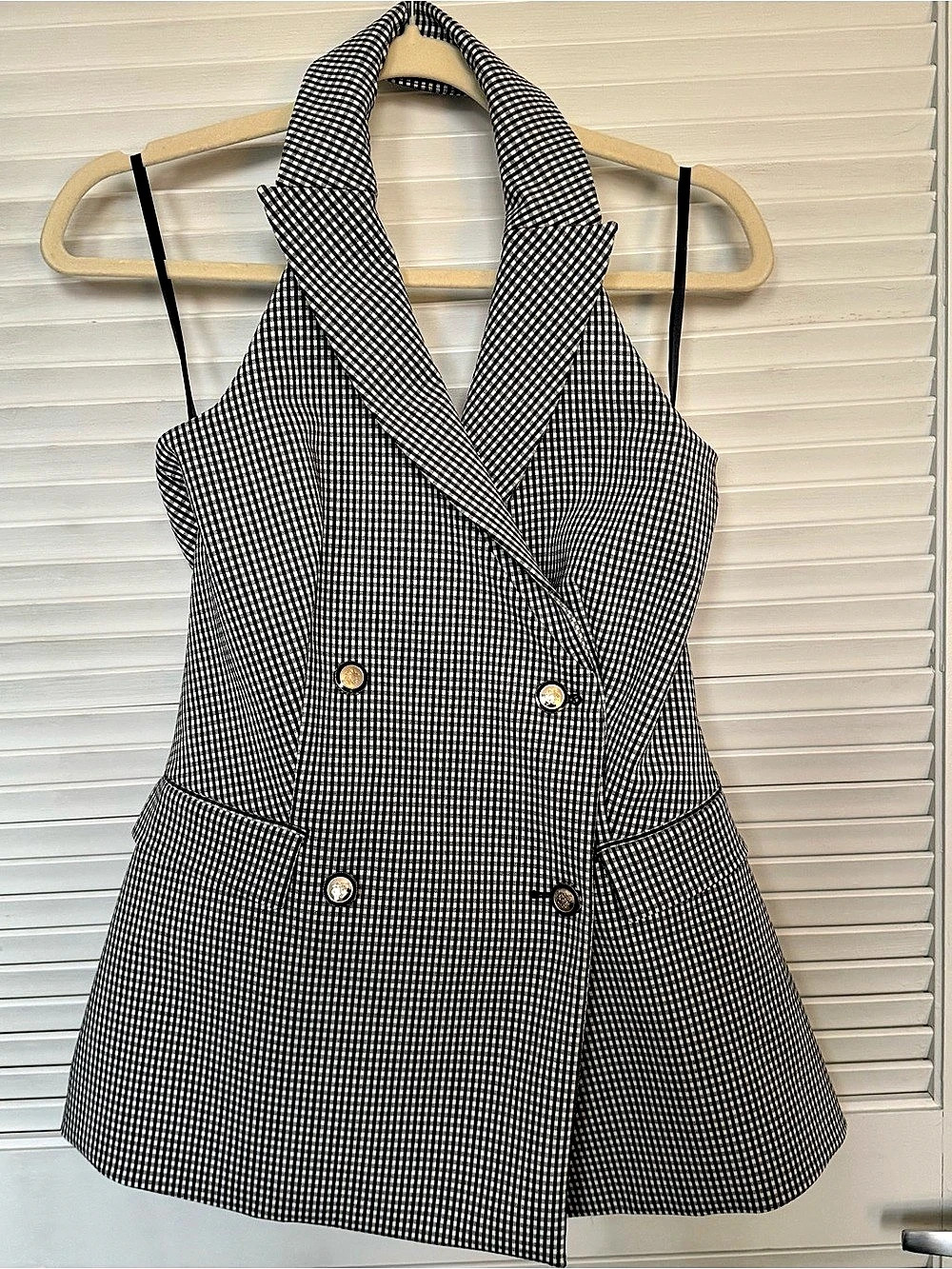White House Black Market Checkered Double Breasted Vest Black & White Size 2